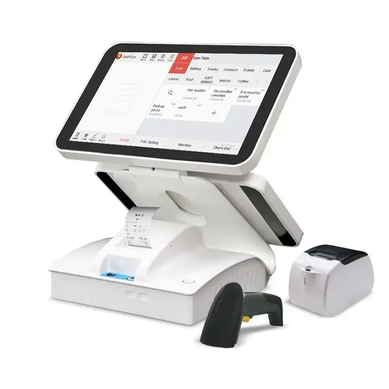 Горячая продажа 12 дюймов все в одном android pos система с программным обеспечением и термопринтер