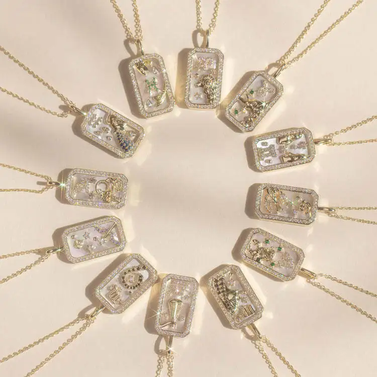 Fashion Stainless Steel 2024 Crystal Zircon Tarot Card Gold Filled Zodiac Jewelry Wholesale Zodiac 18K Necklaces For Women