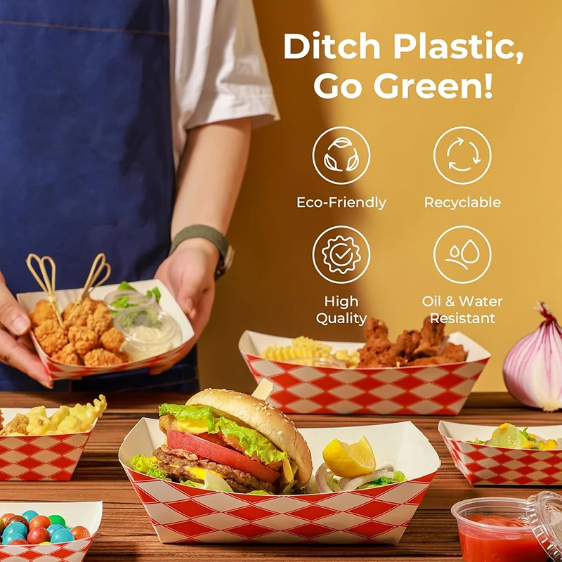 Snack Tray for Picnics and Carnivals-Heavy Duty Disposable Food Tray for Candies and Resistant Paper Food Boats