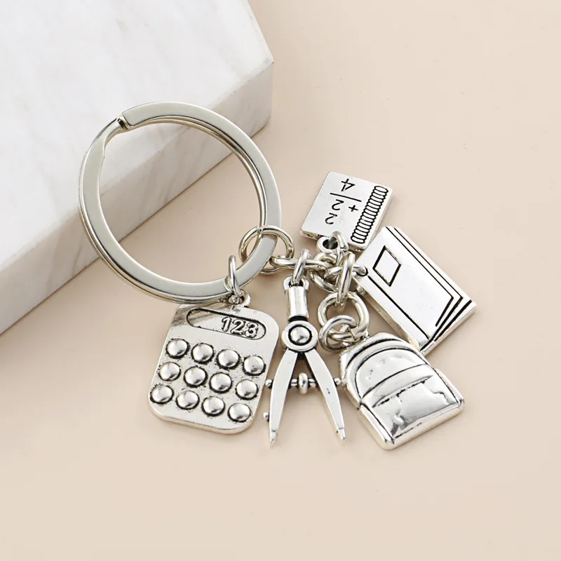 MK-010  Compass triangle ruler calculator tape measure Student teacher gift custom metal personalized keychain