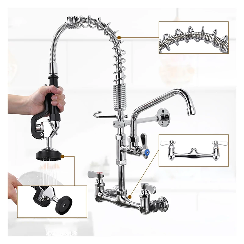 Коммерческий латунный пружинный кухонный смеситель с выдвижным распылителем