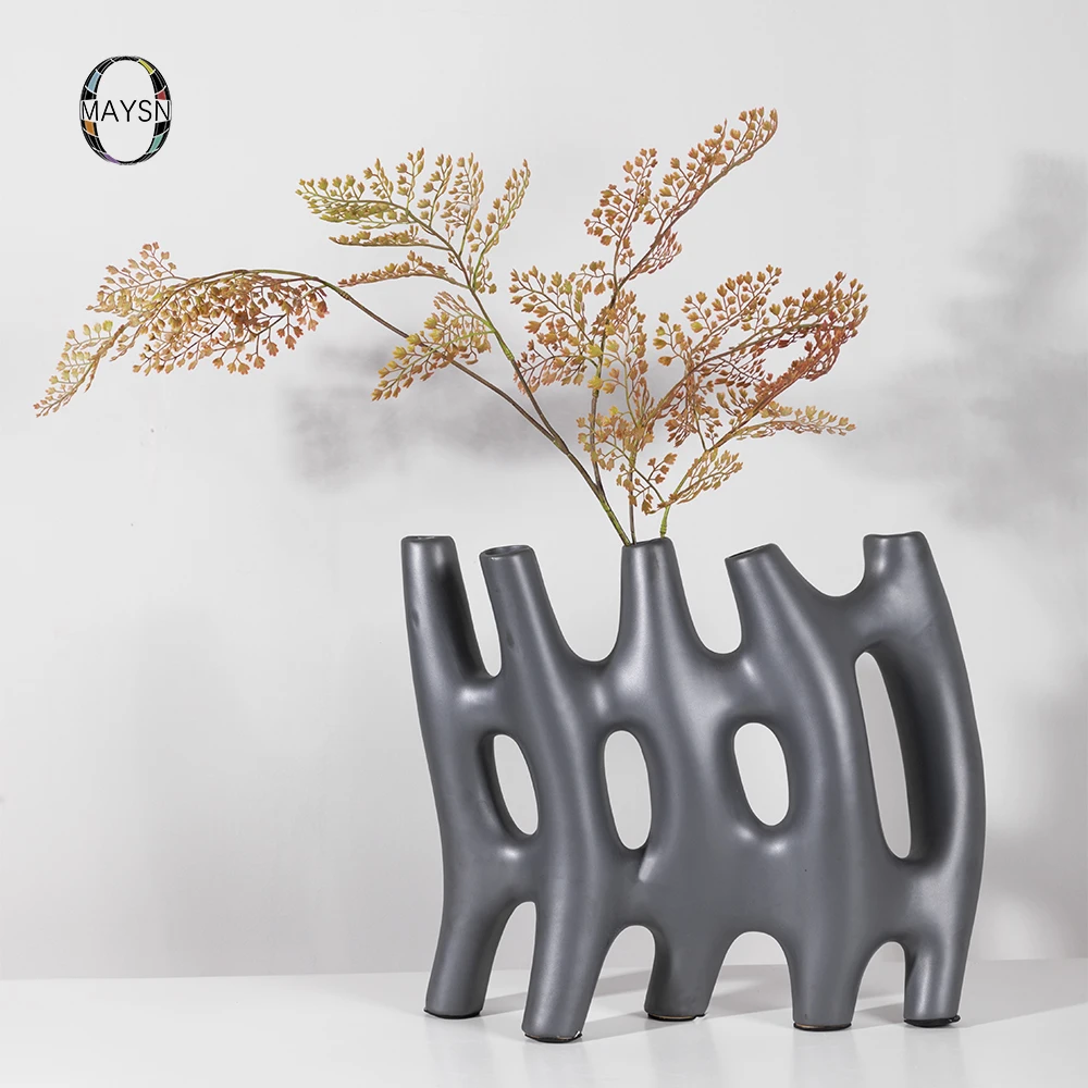 OMAYSN nordic bamboo shape smooth vase metal black white novel ceramic flower bottle glaze decoration with vases decor home
