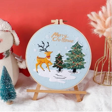 Handmade Embroidery DIY Material Package Christmas Embroidery Gift Santa Claus Tree Snowman 3D Self Embroidered