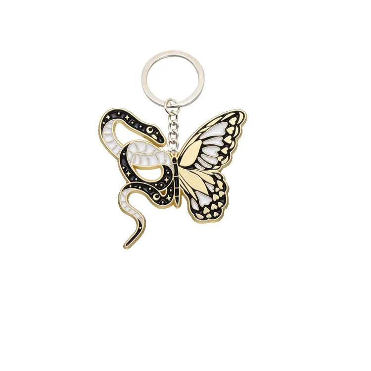 Wholesale Factory Black And White Snake Shaped Enamel Keychain Llavero Custom Butterfly Moon Statue Of Liberty Keychains