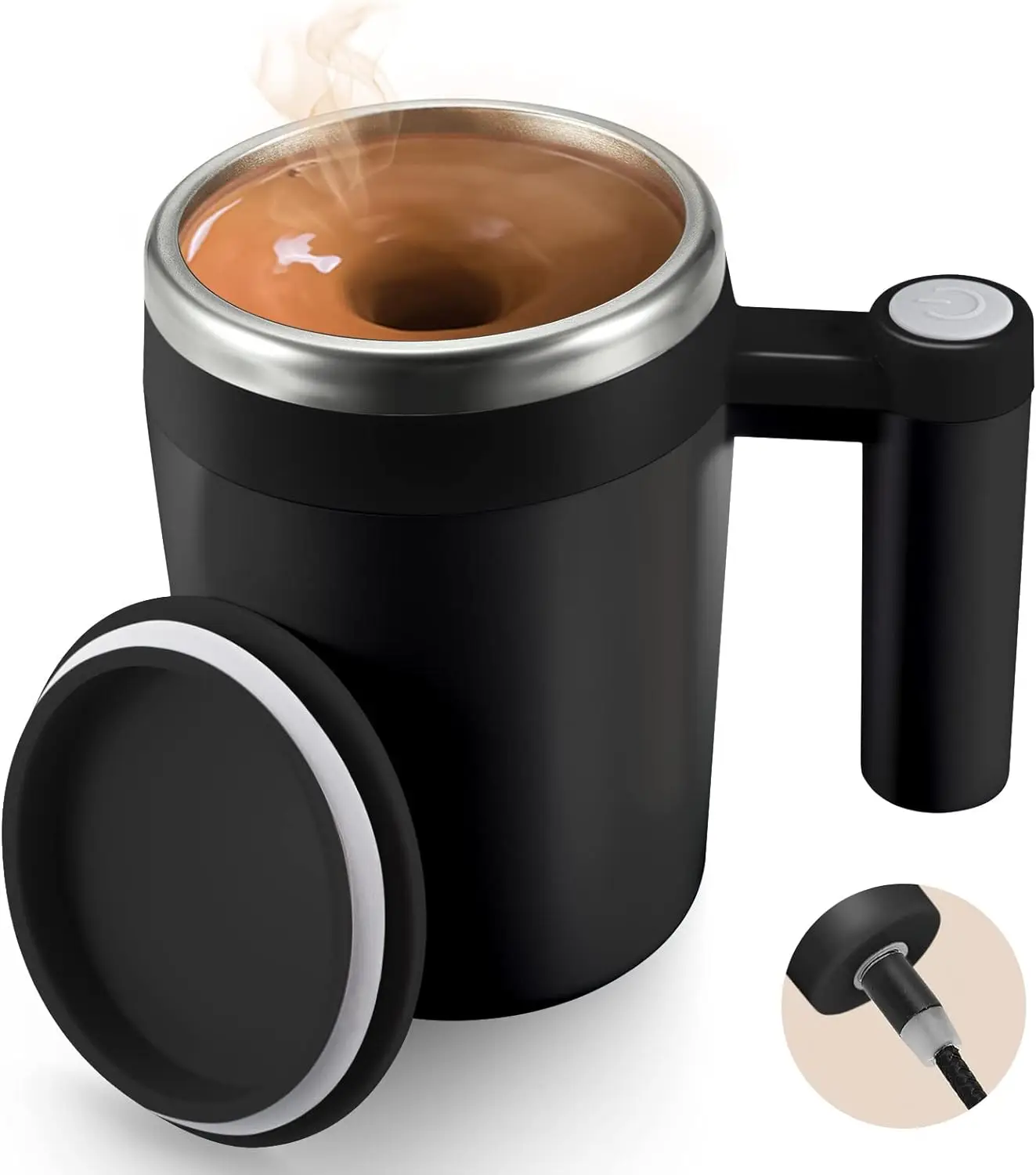 13.5oz 400ml Coffee thermos Rechargeable Electric Self Stirring Coffee Mugs for Coffee Milk Cocoa and Other Beverages