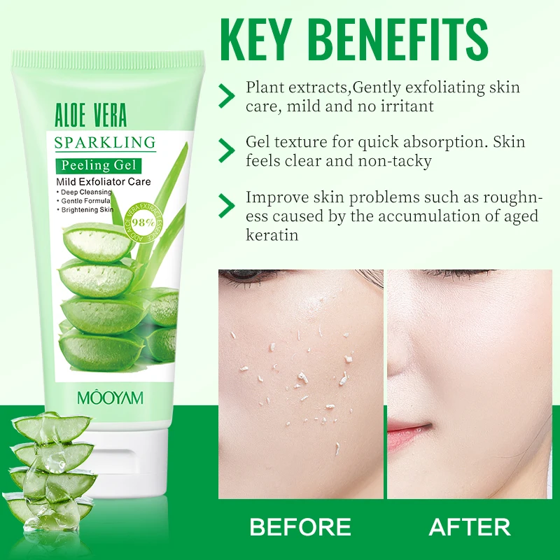 Aloe Vera Exfoliating Peeling Gel Dead Skin Removing Deep Cleansing Gentle Exfoliation 100g MOOYAM Face Exfoliating Peeling Gel