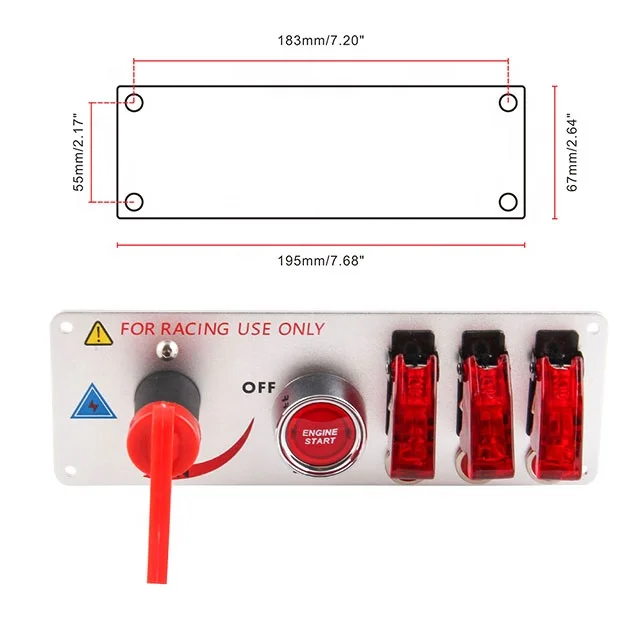 Red Cover Lighted Vehicle Waterproof ON-OFF Toggle Rocker Engine Start Racing Ignition Switch Panel
