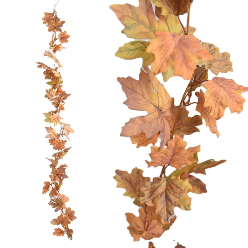 2023 New tech 3D real touch Wedding Fireplace Party Christmas decoration Artificial Silk Maple Leaf Leaves Vine Fall Foliage Gar