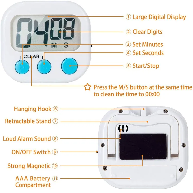 commercial Big Digits Loud Alarm Magnetic Backing Stand Cooking Timers  Digital Kitchen egg Timer