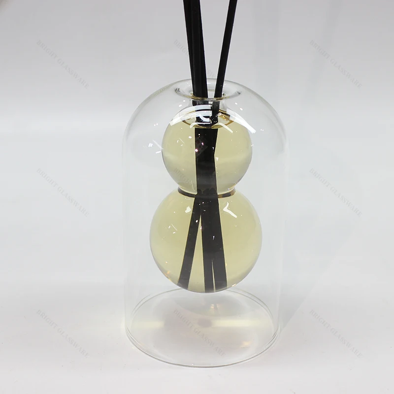 Luxury Double Layer Aroma Scents Fragrance Bottles Double Wall Aromatherapy Empty Borosilicate Glass Reed Diffuser Bottles