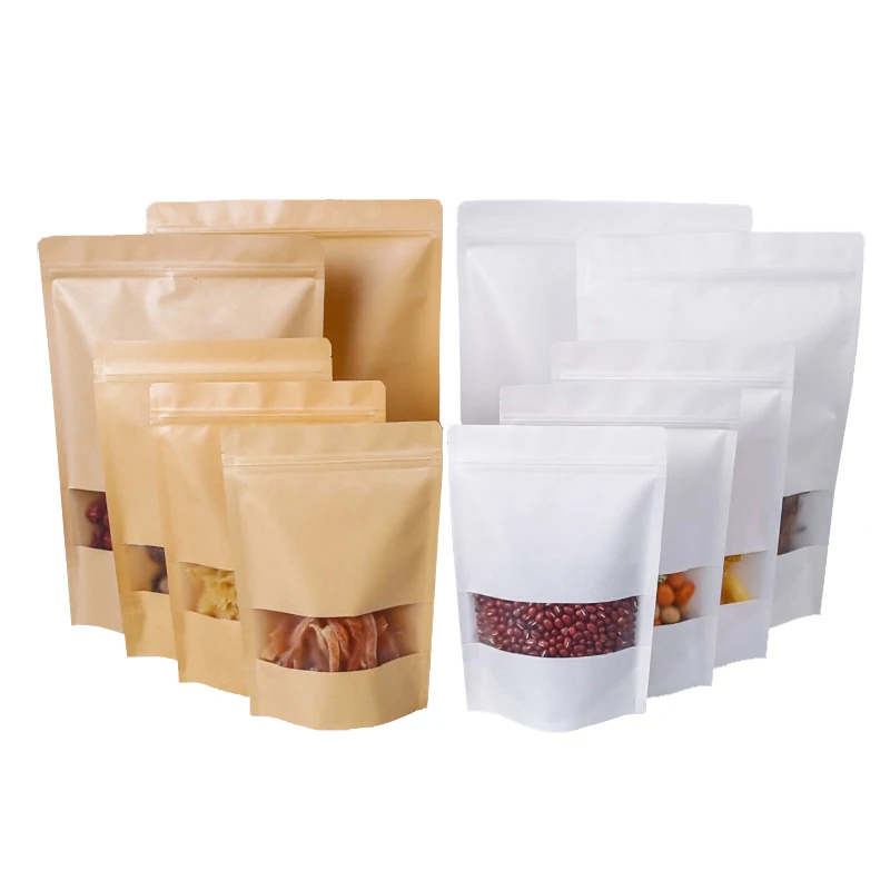 In Stock 9*14cm Waterproof Zipper Sealed Resealable Zip Lock Food Grade Ziplock Stand Up Pouch Brown Kraft Paper Bag With Window