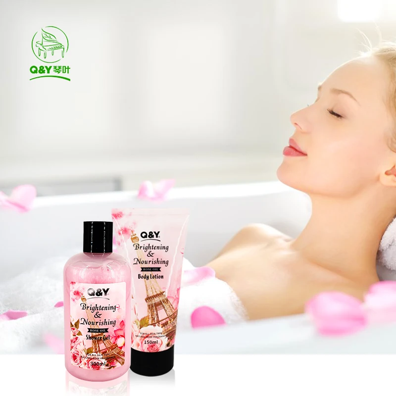 OEM ODM отбеливающий и увлажняющий Розовый Эфирное масло для мытья тела набор лосьона