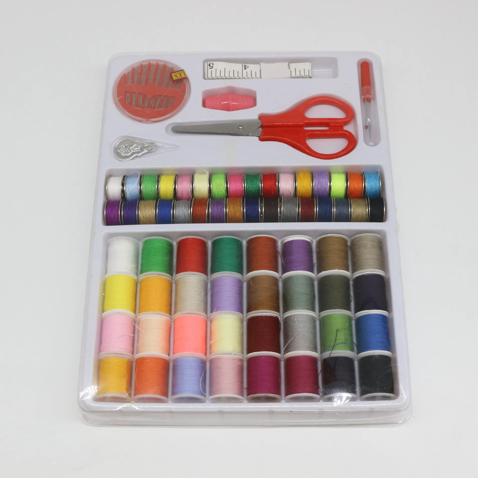 Household Multifunctional Shears Needle Thread Set 32 Colors Metal Spindle Tape Needle Tray Sewing Repair Set