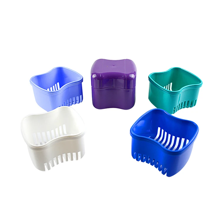 2022 Plastic denture box cleaning box dental retainer container denture storage box with net