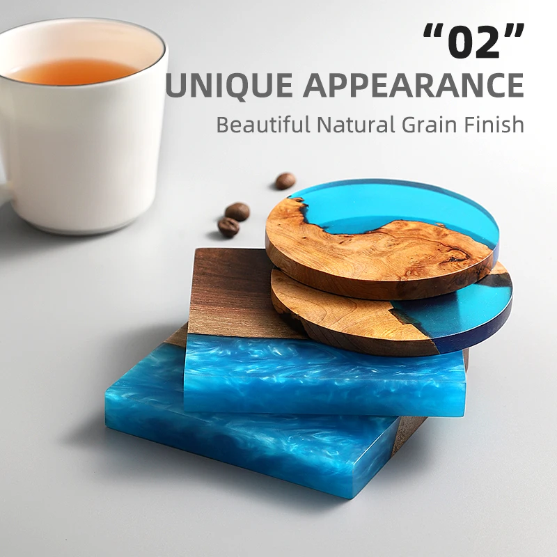 High Quality Home Bar Decoration Square Design Resin Cup Coaster Premium Epoxy Wood Resin Coaster