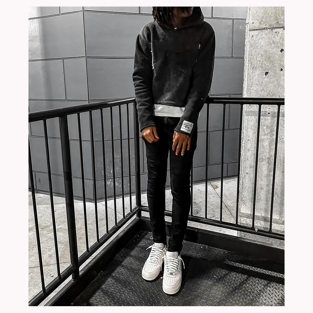 Custom Crop Fur Hoodie Heavyweight Sun Fade No Pocket Cut And Sew Pullover Sweatshirt Vintage Distressed Acid Wash Hoodie Men