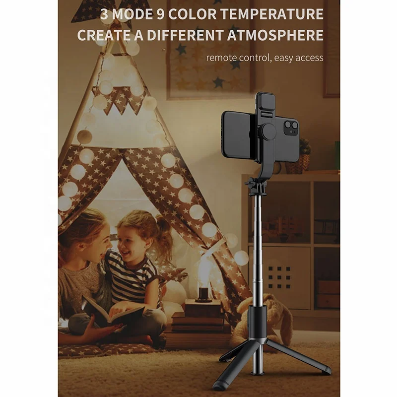 YTGEE 360 Rotation Portable Selfie Stick Monopod Wireless  Remote Control Stand Selfie Stick Tripod with Fill Light for Iphone