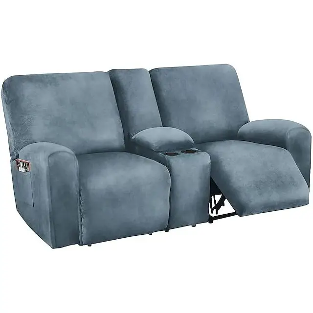 Reclining Love Seat with Middle Console Slipcover Velvet Stretch Loveseat Reclining Sofa Covers