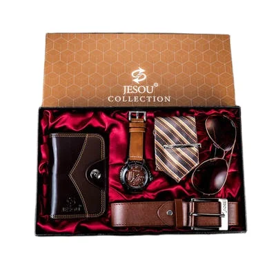 Wholesale Fashion Men Gift Set Luxury Watch And Wallet Sunglasses Pen Belt Keychain 6 Piece Men Watch Set 1 buyer