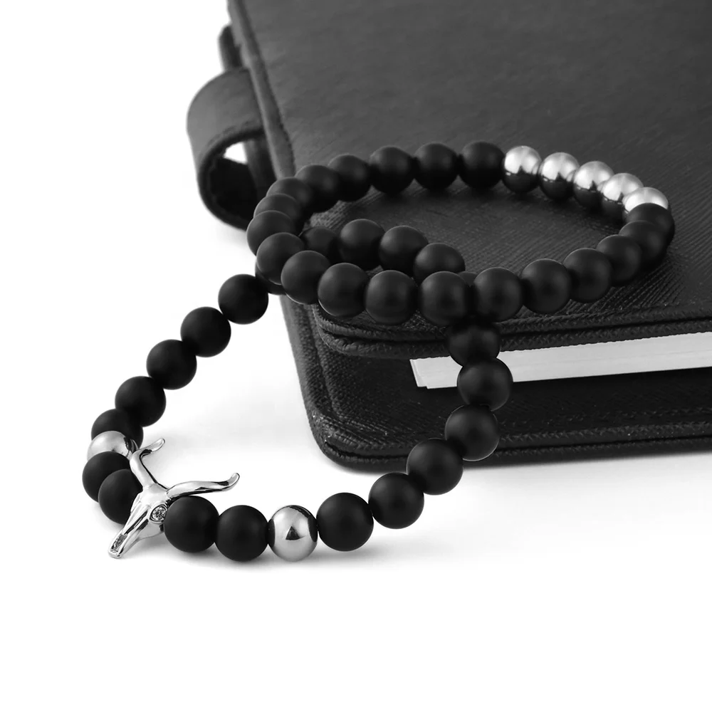 Jewelry Sets Silver 925 Chain Friendship Bracelet Frosted Agate Stainless Steel F427 Fashion Black Beaded Bracelets Micro Insert