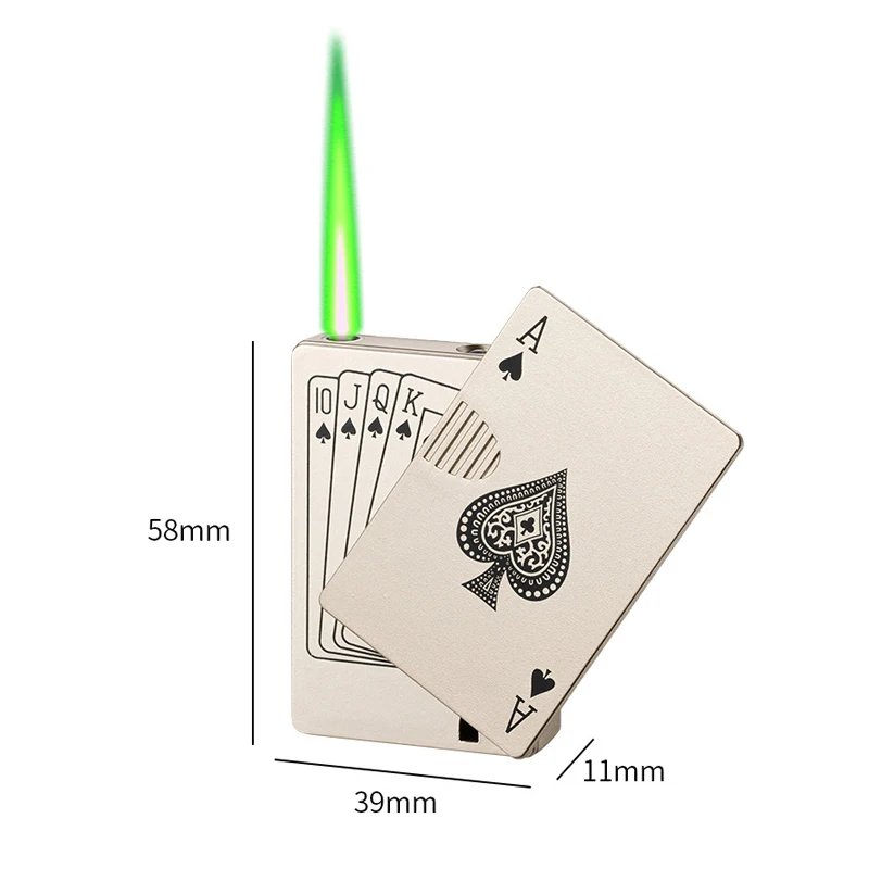 Wholesale Creative Playing Cards Lighter Metal Refillable Jet  Green Flame Cigarette Lighter
