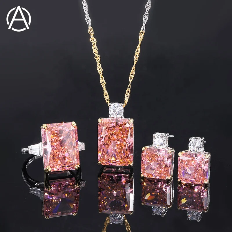 Fine Jewelry Set Pink 8A/5A Cubic Zirconia Silver Wedding Rings Custom Chunky Gemstone Ring Beautiful Women Favorite Style Ring