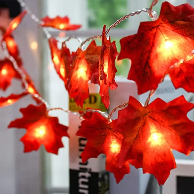 100 LED Outdoor Halloween Thanksgiving Decorations Serial Lights Maple Leaves Garland Solar String Light