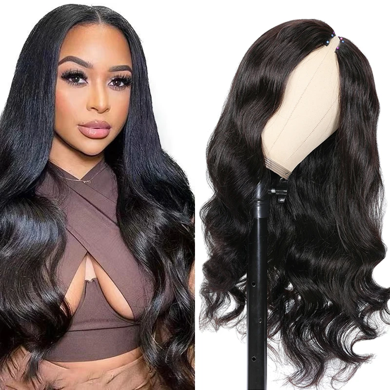 Glueless V Part Wig Machine Made V Shape Body Wave Human Hair Wig  For Black Women Easy To Wear Hair