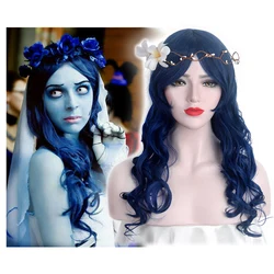 Corpse Bride Anime Cosplay Wigs Long Wave Dark Blue Synthetic Hair Wig