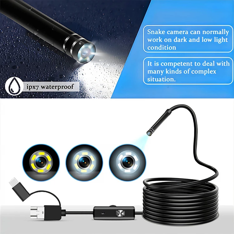 Video Borescope Plumbing Camera Drain Pipe Sewer Vision 720P OTG Android Videoscope Inspection Camera For Pipes