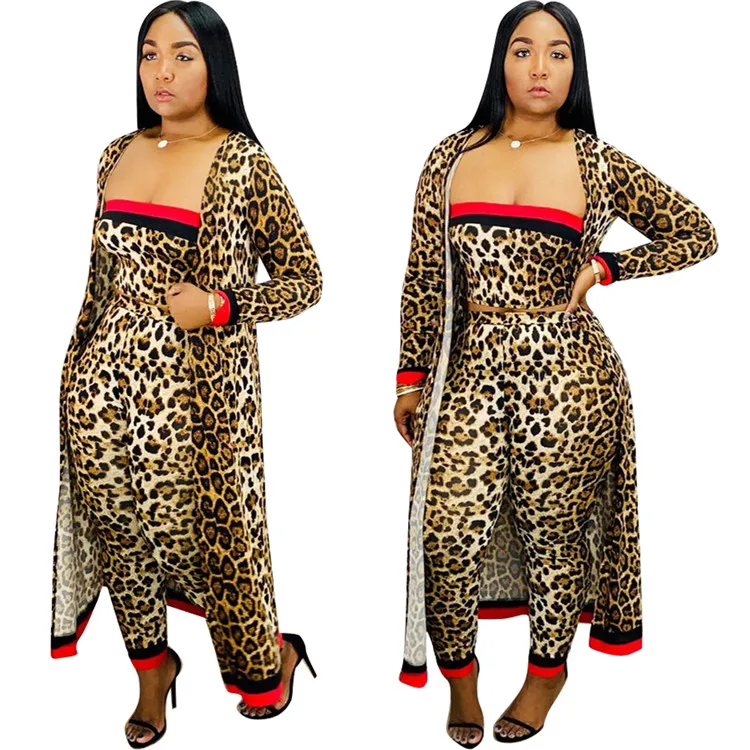 Amazon Горячая продажа леопард сексуальный обернутый грудь брюки куртка 3 шт набор