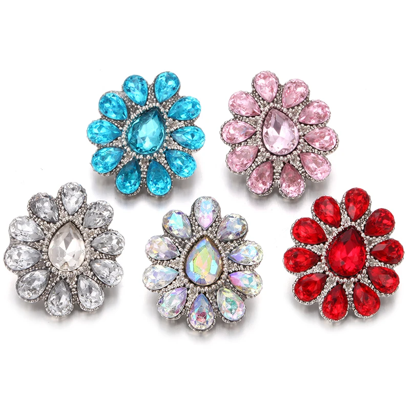 
Snap Jewelry Rhinestone Flower 18mm Snap Buttons Fit Bracelet Necklace Mixed Style Snaps Buttons Jewelry 