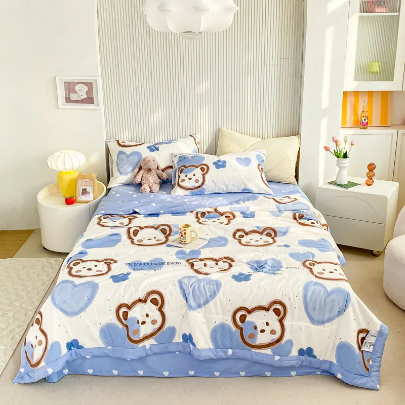 Cotton Quilt  Pattern 2-Layer Yarn Organic 100% Polyester Machine Washable Soft Cool for Summer Weddings Bedding
