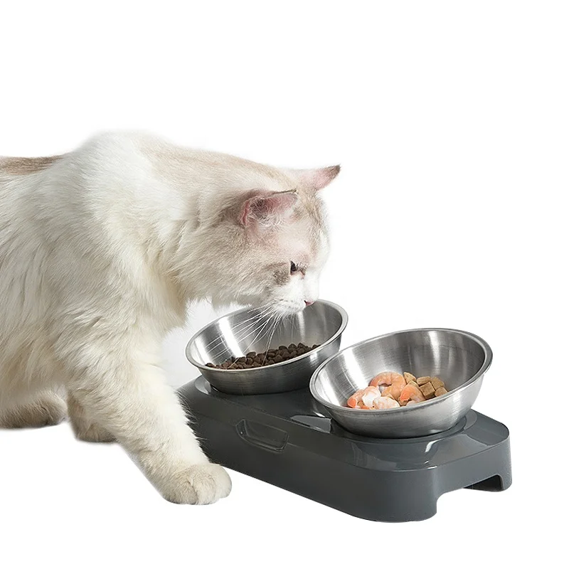 Custom Tilt Cat Food Feeder Elevated Adjustable Pet Feeder Stainless Steel Dog Feeding Bowl Dog Double Bowl Stand Pet Dog Bowls