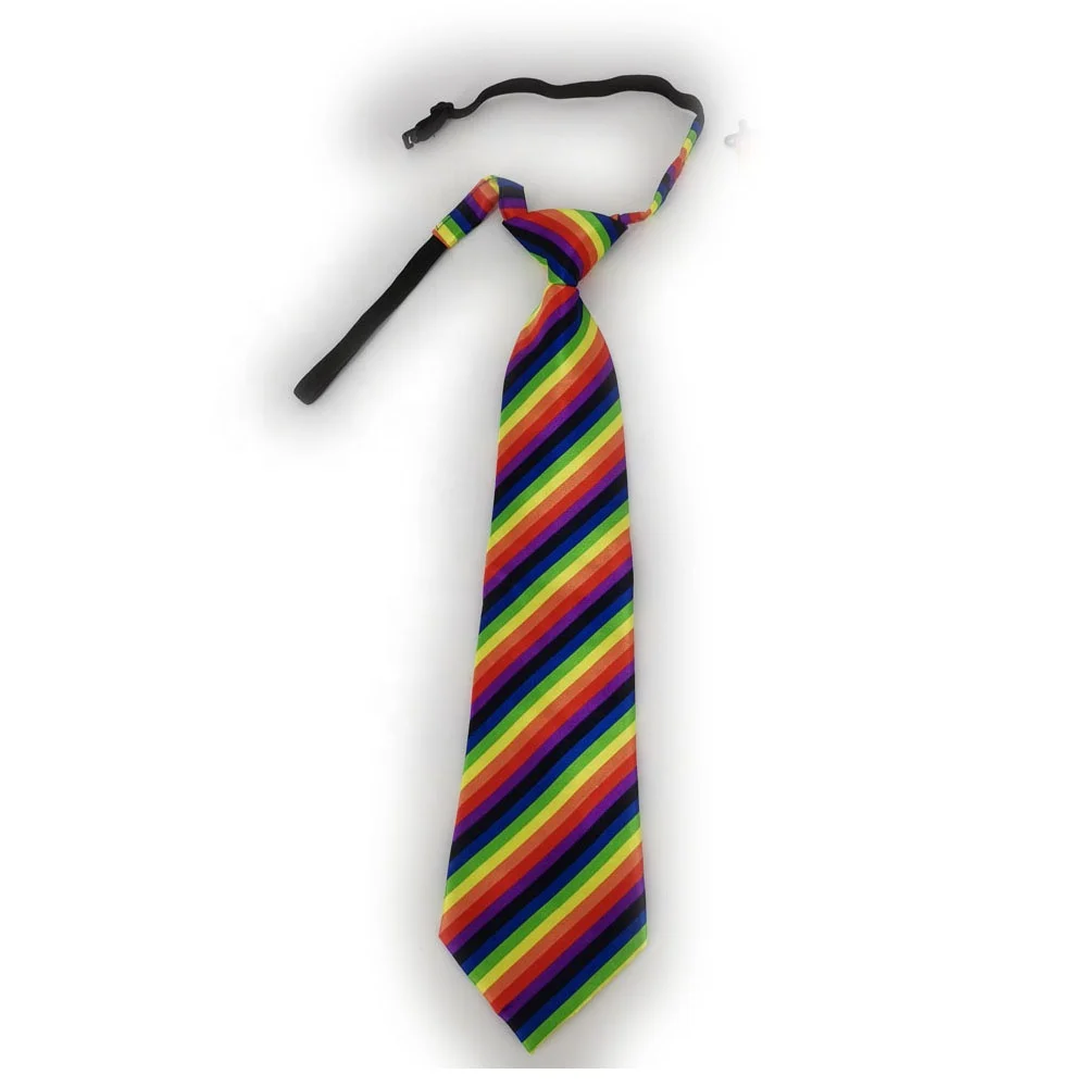 Праздничный Радужный галстук с разноцветными радужными полосками, полиэфирный галстук с эластичной лентой и пластиковым зажимом для взрослых