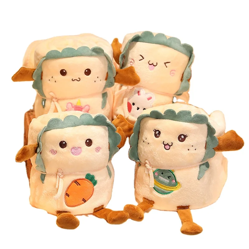 Factory Wholesale Cartoon Toast Doll Storage Blanket Office Nap Blanket Flannel Portable Storage Blanket