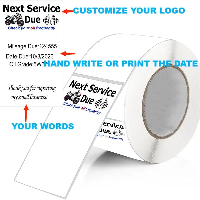 Custom Waterproof Vinyl Car Service Reminder Sticker Heat Sensitive Adhesive Paper Easy to Write Oil Change Reminder