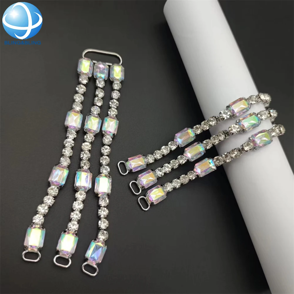 Factory Price AB Acrylic Rhinestone 3 Rows Silver Sea Water Resist Hardware Bikini Connector For Swimwear Bra Clip