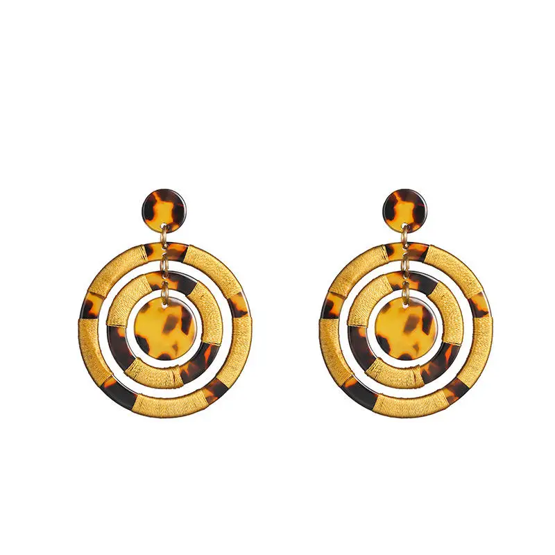 Fashion European and American creative acetate fiber bohemian leopard hand-woven earrings