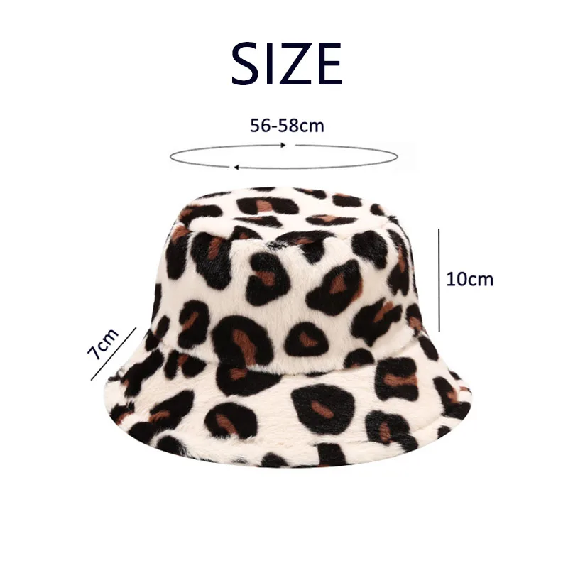 Wholesale Fashion Women Colorful Leopard Printed Pattern Design Winter Thick Furry Plush Fisherman Bucket Hat Caps