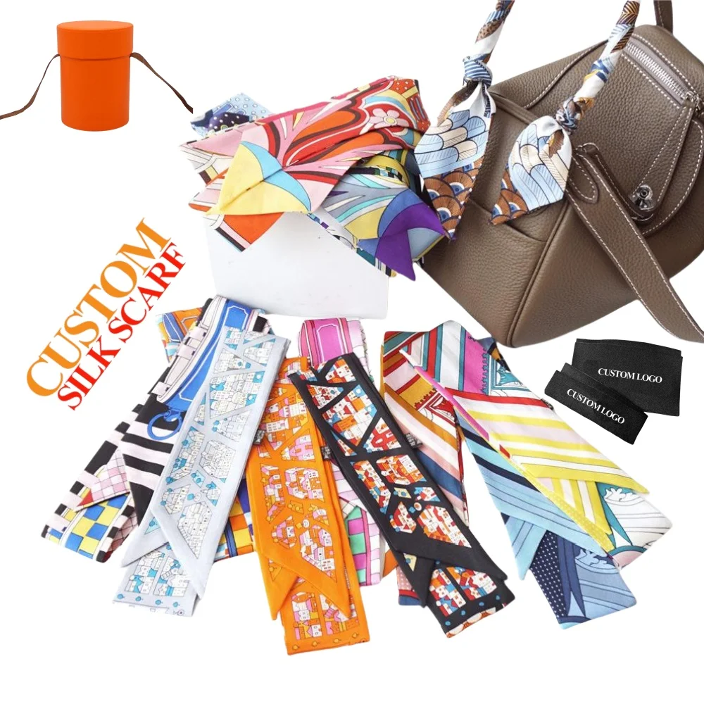 Wholesale Silk Twill Scarf Women Bag Ribbon Female Hair Skinny Scarf