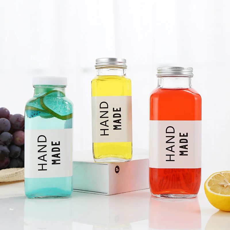
Wholesale Recyclable Square 12Oz Juicing Glass Bottles Juice 16Oz Beverage Screw Cap Tea Packaging Glass Bottle Juice 250Ml 