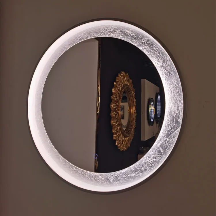 Round Sun Shape Three Light Illuminated Touch Anti Fog Wall Mounted Feature LED Backlit Bathroom Mirror
