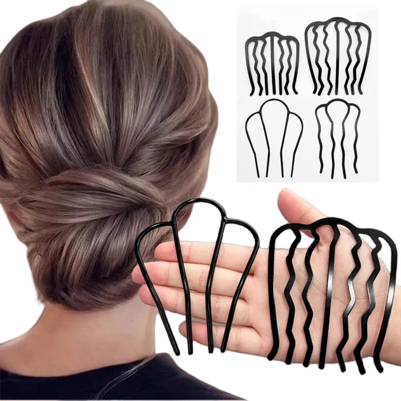 Black Metal Hair Fork Clip Women Hair Pin Combs Messy Bun Hairpin Clip Side Combs Updo Sticks Hair Styling Tool