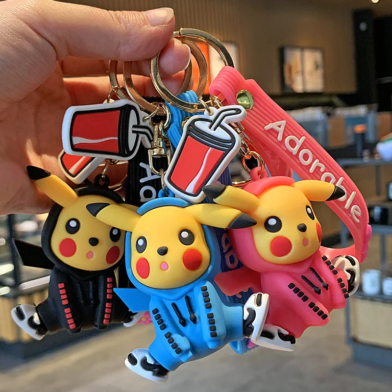 High quality silicone 3D Cute anime key chains Pikachu Japan KeyRing llaveros