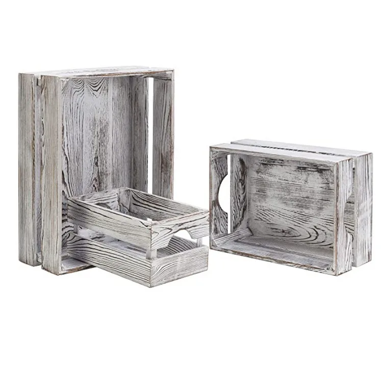 Decor Nesting Storage Crates Dark Gray Wood Open Top Accent Boxes