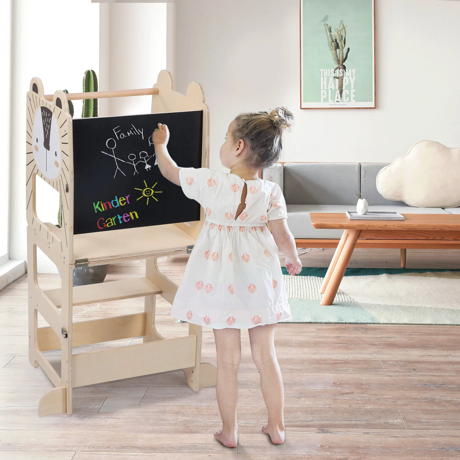 3-In-1 Folding Kids Hand Washing Stool Kitchen Help Foot Stool Tower Wooden Learning Montessori Tower With Blackboard Kids Stool