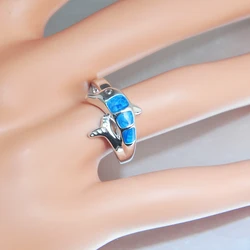 Wholesale Price Blue Enamel SeaLife Jewelry Small Quantity Stock Dolphin Jewelry Rings For Women