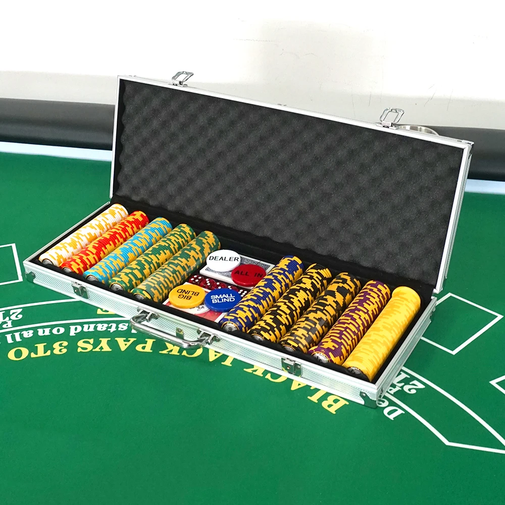 Best Selling Casino Poker Chip Set Poker Room Professional 500 Piece Dice Playing card Clay Chip Set