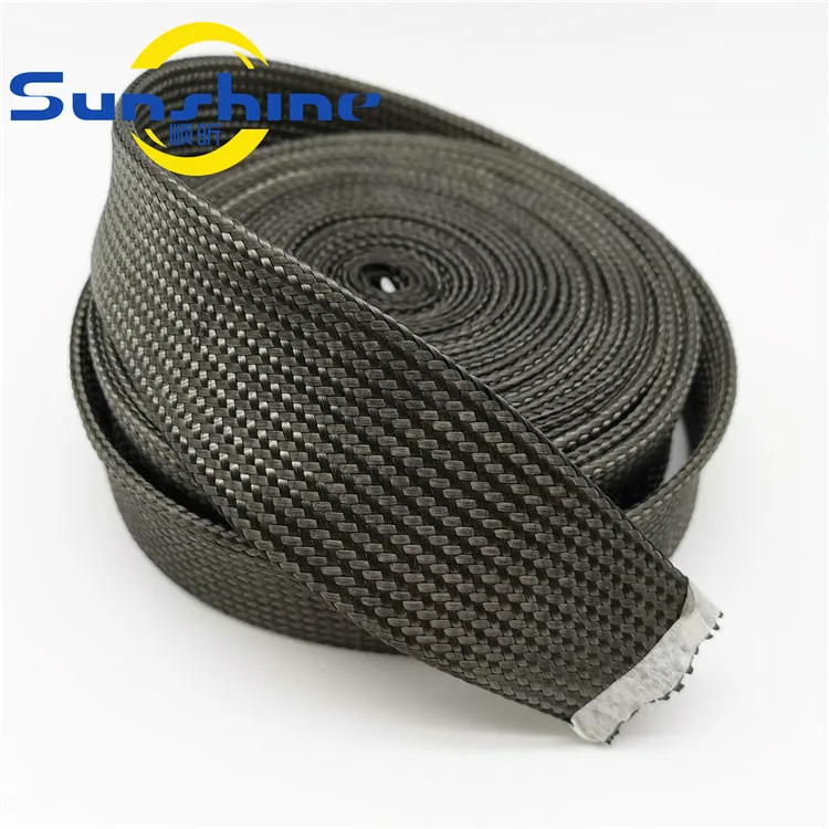 
high quality heat resistant carbon kevlar fiber braided sleeve for wire and cables 
